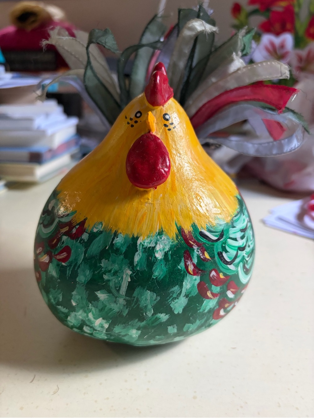 Hand-Painted Gourd Decorative Rooster